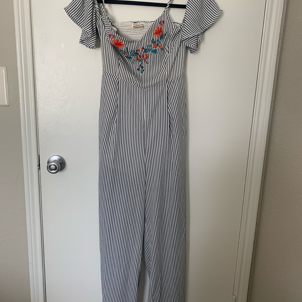 Striped embroidered floral romper